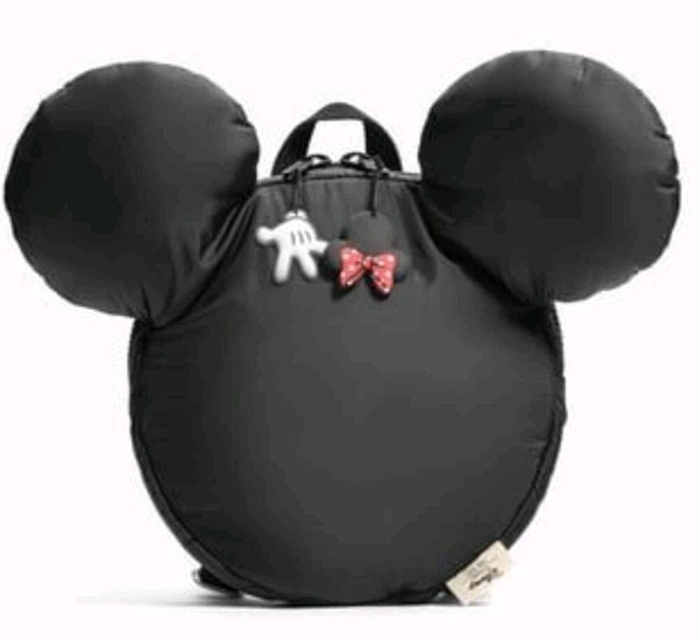 Zara Disney Mickey Mouse Ears Backpack Bag NWT Black Nylon Kids Mini Purse Charm